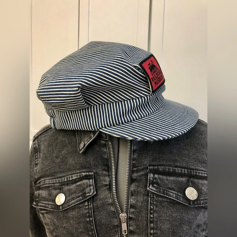 Vintage Blue and White Striped Railroad Museum Cap - Picture 8 of 10
